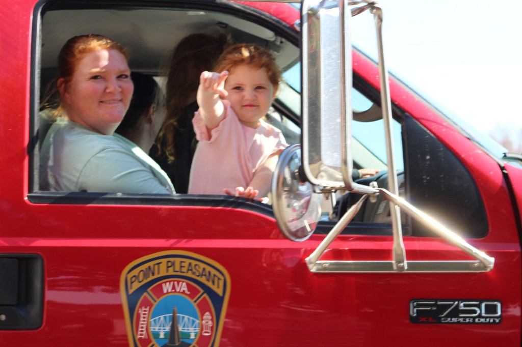 Waving from Point Pleasant Fire Department ruck.